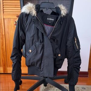 Express Black Jacket with Faux Fur Trim